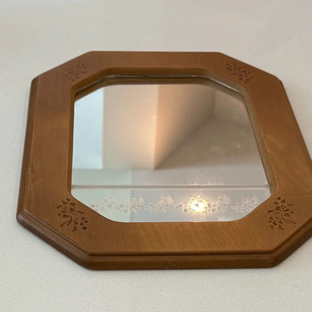 Vintage 1989 House Of Lloyd Wood‎ Mirror Frosted Flowers 16”